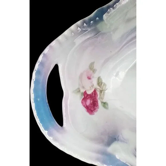 Lusterware Relish Tray Handles Rose Floral Porcelain Dish Vintage German 9.5" - Picture 12 of 15